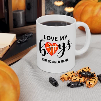 Love My Boys Basket Ball Coffee Cup, Family Birthday Gift Ceramic Cup, Summer Tops Cup,  Beach Sport Design Ceramic Coffee Cup, 11oz