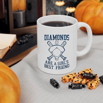 Diamonds are A Girls Best Friend Coffee Cup,  Funny Cute Baseball for Ladies Ceramic Coffee Cup, 11oz