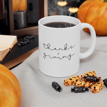 Thanks Plus Giving Coffee Cup, Thanks Giving Ceramic Cup, Fall Cup, Happy Thanksgiving Coffee Cup,  Cute Fall Ceramic Coffee Cup, 11oz