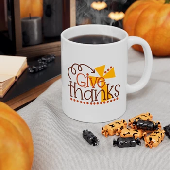 Give Thanks Coffee Cup, Thanksgiving Ceramic Cup, Thanksgiving Gift Cup, Christian Fall Coffee Cup, Give Thanks Ceramic Cup,  Thanksgiving Gift Ceramic Coffee Cup, 11oz