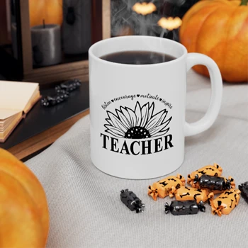 Teacher Sunflower Coffee Cup, Teach Encourage Motivate Inspire Ceramic Cup, Teacher Life Cup, School Coffee Cup, Back To School Ceramic Cup, School Teacher Gift Ceramic Coffee Cup, 11oz
