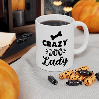 Crazy Dog Lady Design Ladies Black Ceramic Coffee Cup, 11oz
