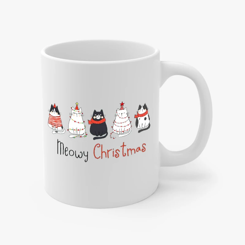 Meowy Christmas, Christmas Cat, Merry Christmas, Cat Lover, Christmas Gift, Christmas Gift For Cat Mom Gifts For Cat Lover- - Ceramic Coffee Cup, 11oz