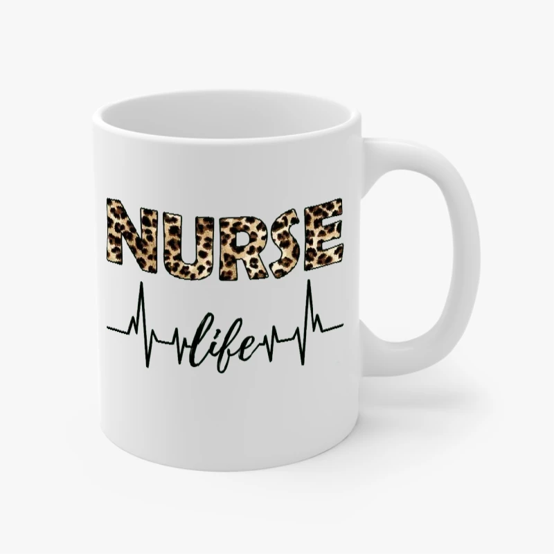 RN LPN Nurse Life, Leopard Cheetah Design, Nursing clipart- - Ceramic Coffee Cup, 11oz