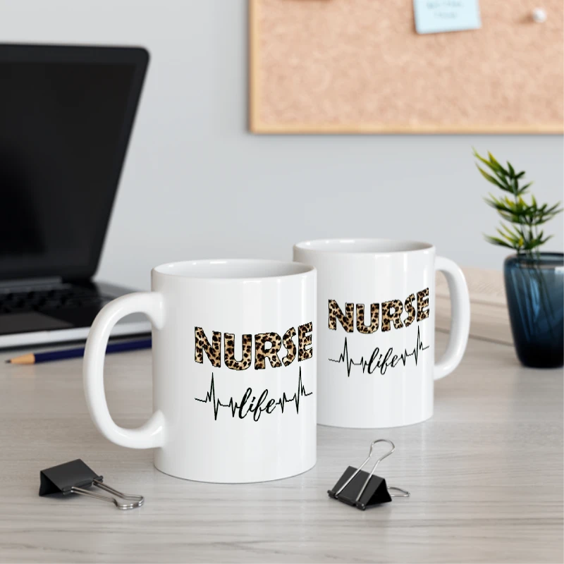 RN LPN Nurse Life, Leopard Cheetah Design, Nursing clipart- - Ceramic Coffee Cup, 11oz