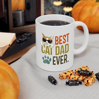 Best Cat Dad Ever Coffee Cup,  Funny Retro Cat Lover Fathers Day. Restro cat father day graphic Ceramic Coffee Cup, 11oz