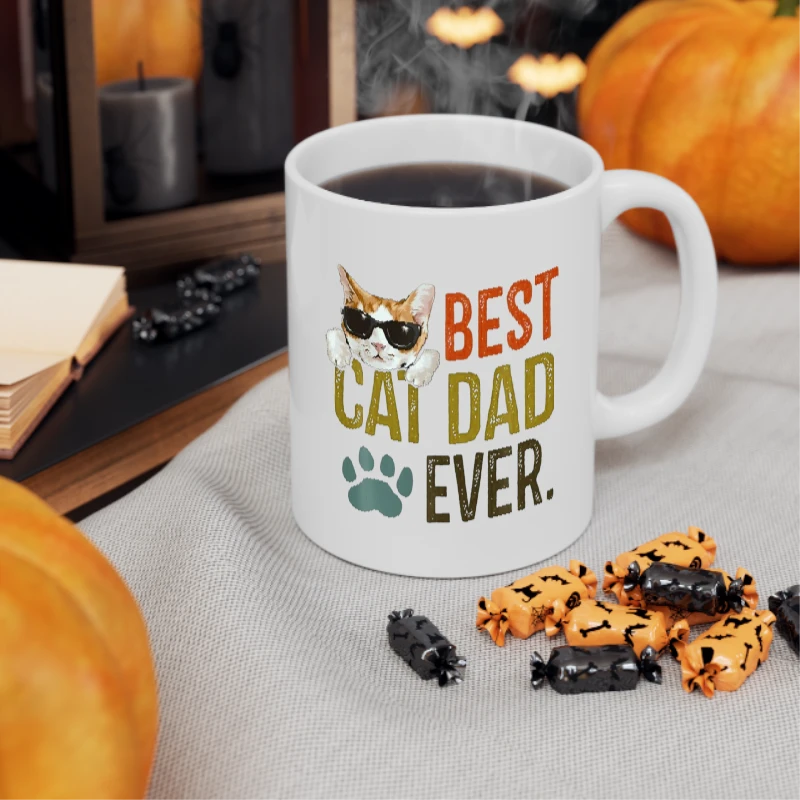Best Cat Dad Ever, Funny Retro Cat Lover Fathers Day. Restro cat father day graphic- - Ceramic Coffee Cup, 11oz