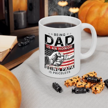 Fathers Day Design For Dad Coffee Cup,  An Honor Being Papa Is Priceless Graphic Design Gift Ceramic Coffee Cup, 11oz