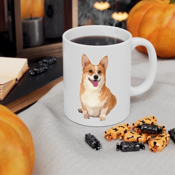Cute Corgi Dog Sitting Coffee Cup, Cool dog clipart Ceramic Cup,  Sitting Dog Graphic Ceramic Coffee Cup, 11oz