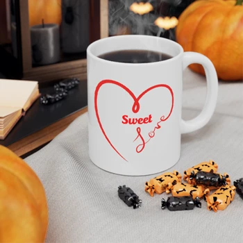 Sweet love Coffee Cup, sweet heart Ceramic Cup, heart clipart Cup,  valentine design Ceramic Coffee Cup, 11oz