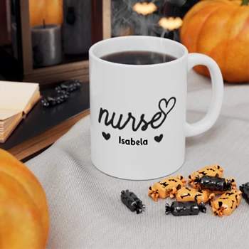 Personalized Nurse Coffee Cup, Custom Nurse Ceramic Cup, Nurse Cup, Nursing School Coffee Cup, Nurse Gift Ceramic Cup, Cute Nurse Cup,  Nurse Heart Ceramic Coffee Cup, 11oz