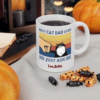 Customized Best Cat Dad Ever Design Coffee Cup, Funny Pet Design Personalization Ceramic Coffee Cup, 11oz
