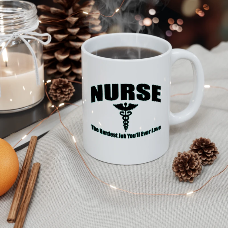 Nurse Clipart,Nursing The Hardest Job You Will Ever Love, RN LPN CNA Hospital Graphic- - Ceramic Coffee Cup, 11oz
