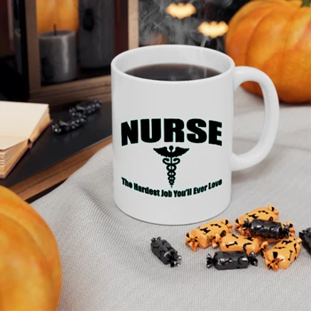 Nurse Clipart Coffee Cup, Nursing The Hardest Job You Will Ever Love Ceramic Cup,  RN LPN CNA Hospital Graphic Ceramic Coffee Cup, 11oz