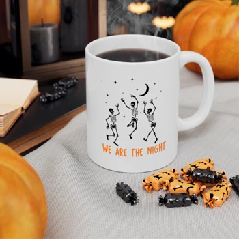 Dancing Skeleton Coffee Cup, Skeletons Happy Halloween Ceramic Cup,  Halloween Ceramic Coffee Cup, 11oz